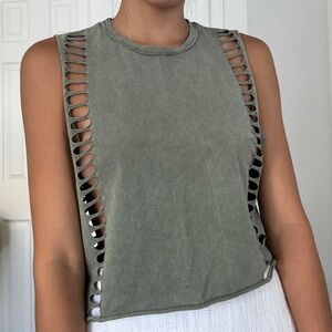 Army green cut out tank shirt
